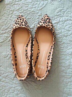 MIA Leopard Print Pointed Toe Flats - Tan and Black